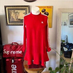 Adidas Red Long Sleeve Dress with White Stripes